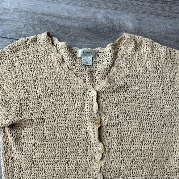 Vintage Laura Petites Crochet Knit Short Sleeve Cardigan Made  in Korea - Picture 5 of 11
